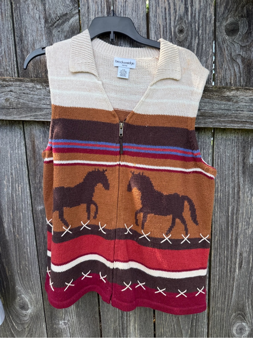 Vintage 90s Breckenridge Equestrian Horse Knit Zip-Up Sweater Vest Petite Medium
